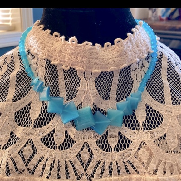 Vintage Blue Moonglow glass  Necklace 18”Length - Picture 1 of 15